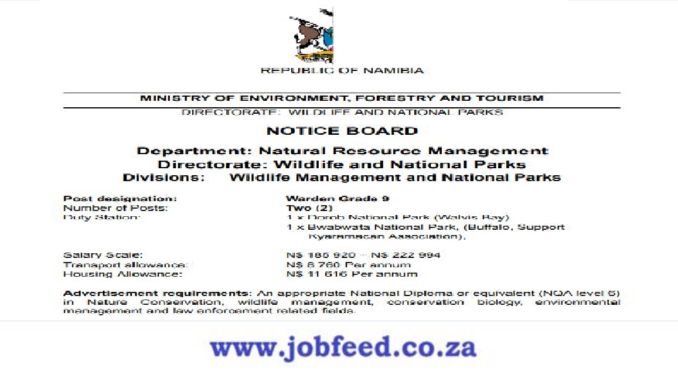Directorate of Wildlife and National Parks (DWNP) Announces Exciting Warden Grade 9 Vacancies